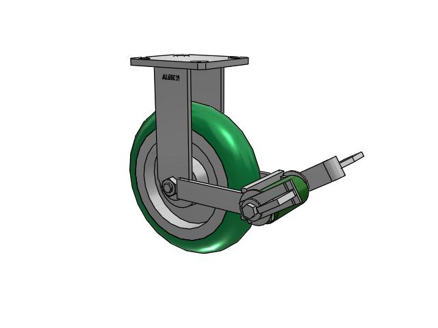 110 Series Kingpinless Top Plate Rigid Caster with 8 x 2 Green Tread on Aluminum Core PM - Round Polyurethane (Aluminum Core) Wheel and Poly Cam Brake