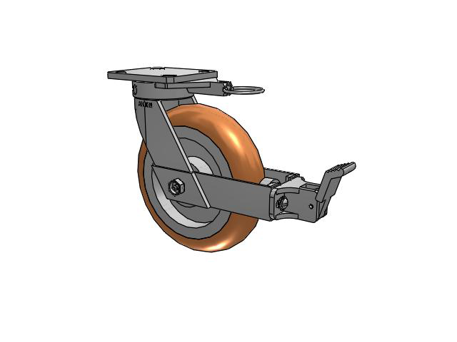 110 Series Kingpinless Top Plate Swivel Caster with 8 x 2 Green Tread on Aluminum Core PM - Round Polyurethane (Aluminum Core) Wheel and Face Brake