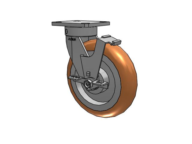 110 Series Kingpinless Top Plate Swivel Caster with 8 x 2 Green Tread on Aluminum Core PM - Round Polyurethane (Aluminum Core) Wheel and Face Brake