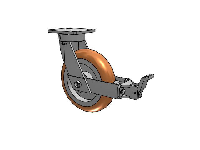 110 Series Kingpinless Top Plate Swivel Caster with 8 x 2 Green Tread on Aluminum Core PM - Round Polyurethane (Aluminum Core) Wheel and Face Brake