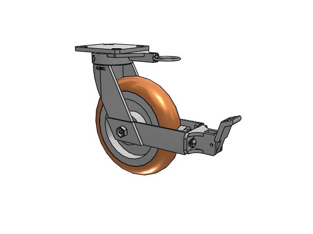 110 Series Kingpinless Top Plate Swivel Caster with 8 x 2 Green Tread on Aluminum Core PM - Round Polyurethane (Aluminum Core) Wheel and Face Brake