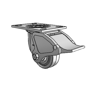 4 Series 1 1/2" Casters Top Plate Swivel Zinc with 4 x 1.5 Performa Rubber (Flat/Grey) Wheel and Total Lock Brake
