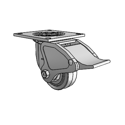 4 Series 1 1/2" Casters Top Plate Swivel Zinc with 4 x 1.5 Performa Rubber (Flat/Grey) Wheel and Total Lock Brake