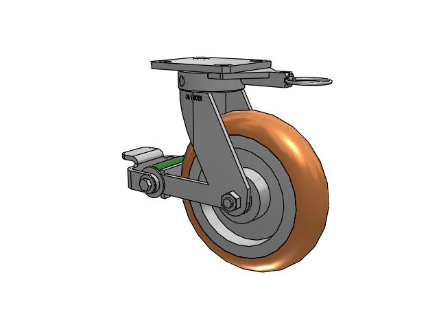 110 Series Kingpinless Top Plate Swivel Caster with 8 x 2 Green Tread on Aluminum Core PM - Round Polyurethane (Aluminum Core) Wheel and Poly Cam Brake