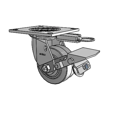 4 Series 2 Inch Wide Top Plate Swivel Caster with 4 x 2 Performa Rubber (Flat/Grey) Wheel and Tread Lock Brake