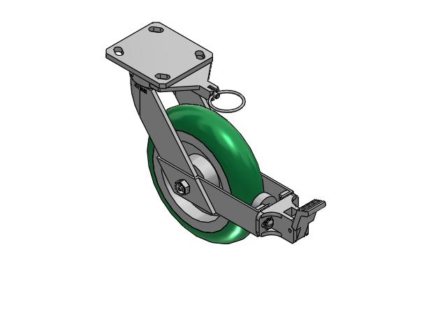 110 Series Kingpinless Top Plate Swivel Caster with 8 x 2 Green Tread on Aluminum Core PM - Round Polyurethane (Aluminum Core) Wheel and Face Brake