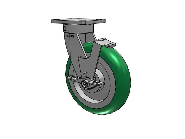 110 Series Kingpinless Top Plate Swivel Caster with 8 x 2 Green Tread on Aluminum Core PM - Round Polyurethane (Aluminum Core) Wheel and Face Brake