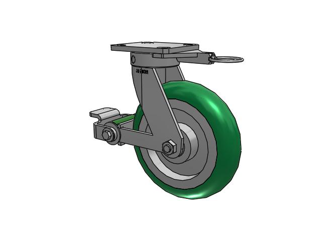 110 Series Kingpinless Top Plate Swivel Caster with 8 x 2 Green Tread on Aluminum Core PM - Round Polyurethane (Aluminum Core) Wheel and Poly Cam Brake