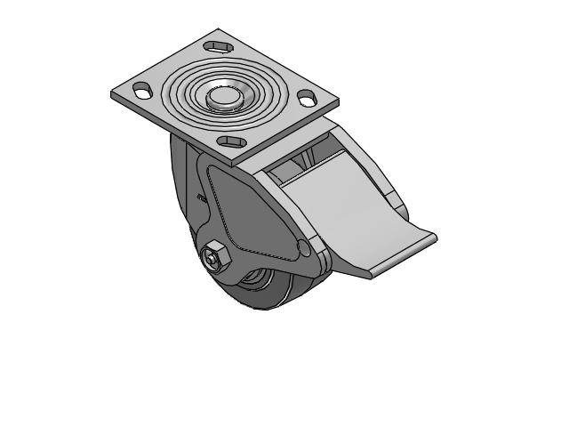 4 Series 2 Inch Wide Top Plate Swivel Caster Caster with 4 x 2 Performa Rubber (Flat/Grey) Wheel and Total Lock Brake