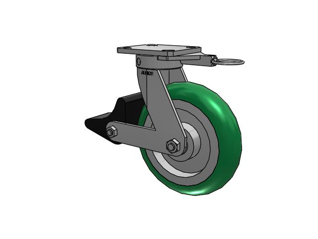 110 Series Kingpinless Top Plate Swivel Caster with 8 x 2 Green Tread on Aluminum Core PM - Round Polyurethane (Aluminum Core) Wheel and Poly Lock Integrated Brake