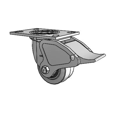 4 Series 2 Inch Wide Top Plate Swivel Caster Caster with 4 x 2 Performa Rubber (Flat/Conductive) Wheel and Total Lock Brake