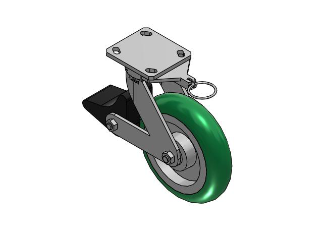 110 Series Kingpinless Top Plate Swivel Caster with 8 x 2 Green Tread on Aluminum Core PM - Round Polyurethane (Aluminum Core) Wheel and Poly Lock Integrated Brake