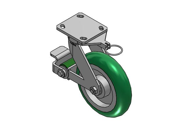 110 Series Kingpinless Top Plate Swivel Caster with 8 x 2 Green Tread on Aluminum Core PM - Round Polyurethane (Aluminum Core) Wheel and Poly Cam Brake