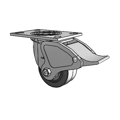 4 Series 2 Inch Wide Top Plate Swivel Caster Caster with 4 x 2 Performa Rubber (Flat/Black) Wheel and Total Lock Brake