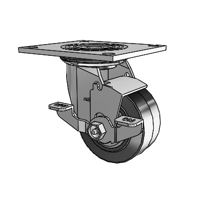 4 Series 2 Inch Wide Top Plate Swivel Caster Caster with 4 x 2 Performa Rubber (Flat/Black) Wheel and Top Lock Brake