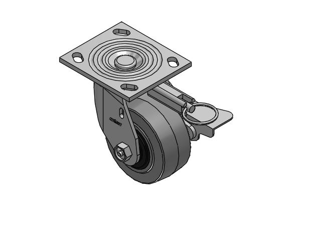 4 Series 2 Inch Wide Top Plate Swivel Caster Caster with 4 x 2 Performa Rubber (Flat/Conductive) Wheel and Side Lock Brake