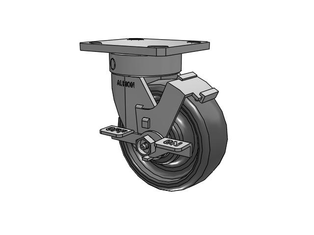 110 Series Kingpinless Top Plate Swivel Caster with 5 x 2 Grey Elastomer SE - Solid Elastomer Wheel and Face Brake