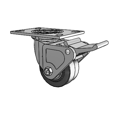 4 Series 2 Inch Wide Top Plate Swivel Caster Caster with 4 x 2 Performa Rubber (Flat/Black) Wheel and Tech Lock Brake