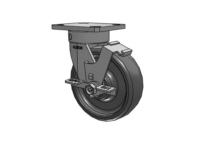 110 Series Kingpinless Top Plate Swivel Caster with 6 x 2 Grey Elastomer SE - Solid Elastomer Wheel and Face Brake