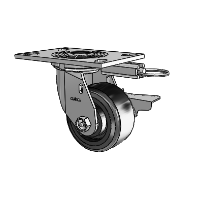 4 Series 2 Inch Wide Top Plate Swivel Caster Caster with 4 x 2 Trans-forma LT (Flat) Wheel and Side Lock Brake