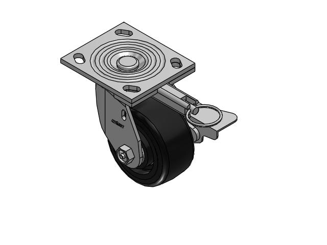 4 Series 2 Inch Wide Top Plate Swivel Caster Caster with 4 x 2 Trans-forma LT (Flat) Wheel and Side Lock Brake