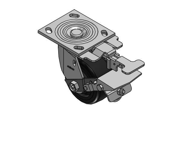 4 Series 2 Inch Wide Top Plate Swivel Caster Caster with 4 x 2 Trans-forma LT (Flat) Wheel and Tread Lock Brake