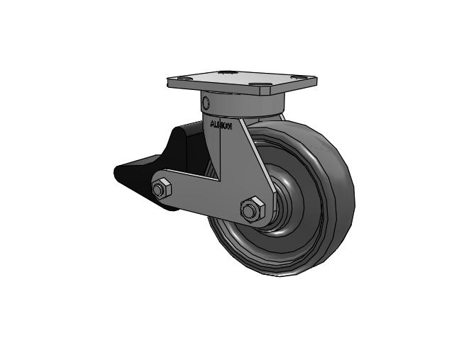 110 Series Kingpinless Top Plate Swivel Caster with 6 x 2 Grey Elastomer SE - Solid Elastomer Wheel and Poly Lock Integrated Brake