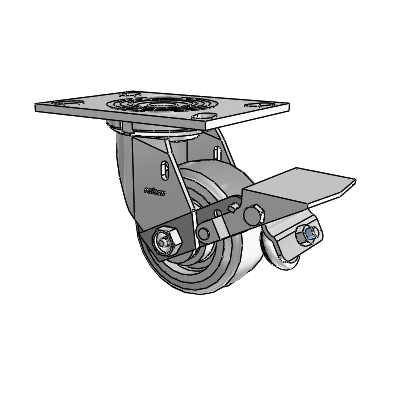4 Series 2 Inch Wide Top Plate Swivel Caster Caster with 4 x 2 Trans-forma (Flat) Wheel and Tread Lock Brake