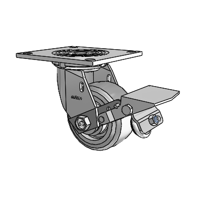 4 Series 2 Inch Wide Top Plate Swivel Caster Caster with 4 x 2 Trans-forma (Flat) Wheel and Tread Lock Brake