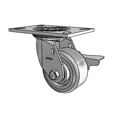 4 Series 2 Inch Wide Top Plate Swivel Caster Caster with 4 x 2 Trans-forma HD (Flat) Wheel and Side Lock Brake