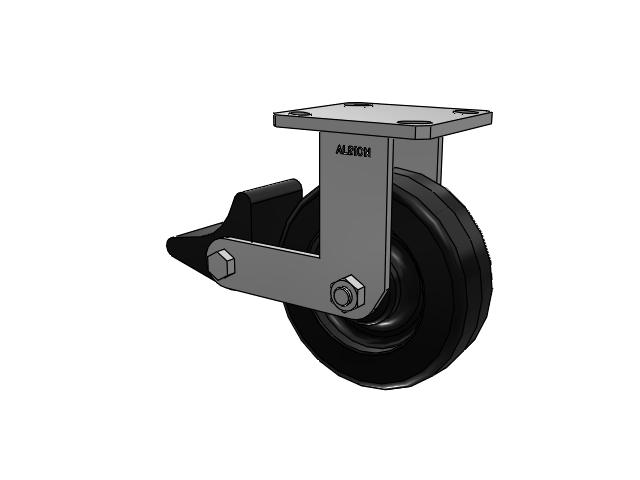 110 Series Kingpinless Top Plate Rigid Caster with 6 x 2 Black Phenolic Resin TM - Phenolic Wheel and Poly Lock Integrated Brake
