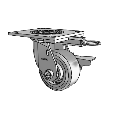 4 Series 2 Inch Wide Top Plate Swivel Caster Caster with 4 x 2 Trans-forma HD (Flat) Wheel and Side Lock Brake