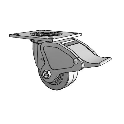 4 Series 2 Inch Wide Top Plate Swivel Caster Caster with 4 x 2 Performa Rubber (Flat/Grey) Wheel and Total Lock Brake
