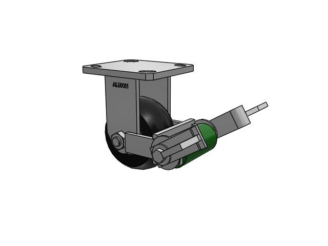 110 Series Kingpinless Top Plate Rigid Caster with 4 x 2 Black Tread on Aluminum Core UA - Magnum Polyurethane (Aluminum Core) Wheel and Poly Cam Brake