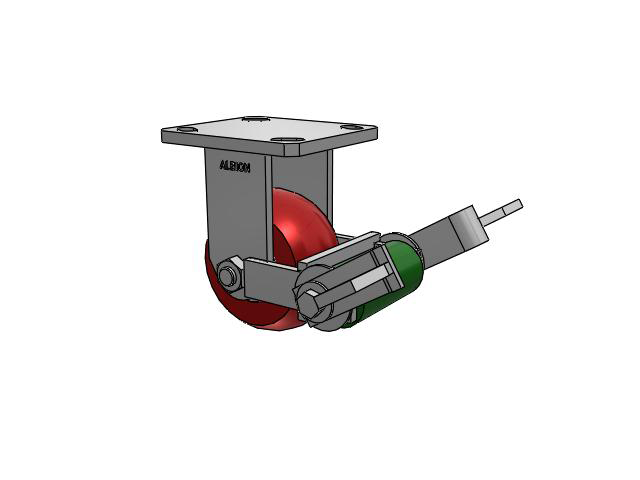 110 Series Kingpinless Top Plate Rigid Caster with 4 x 2 Red Tread on Aluminum Core UA - Magnum Polyurethane (Aluminum Core) Wheel and Poly Cam Brake