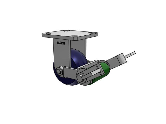 110 Series Kingpinless Top Plate Rigid Caster with 4 x 2 Blue Tread on Aluminum Core UA - Magnum Polyurethane (Aluminum Core) Wheel and Poly Cam Brake