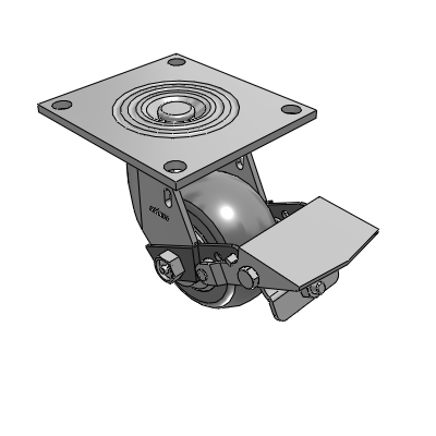 4 Series 2 Inch Wide Top Plate Swivel Caster Caster with 4 x 2 Performa Rubber (Round) Wheel and Tread Lock Brake