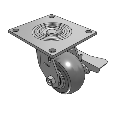 4 Series 2 Inch Wide Top Plate Swivel Caster Caster with 4 x 2 Performa Rubber (Round) Wheel and Side Lock Brake
