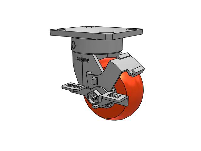 110 Series Kingpinless Top Plate Swivel Caster with 4 x 2 Orange Tread on Aluminum Core UA - Magnum Polyurethane (Aluminum Core) Wheel and Face Brake