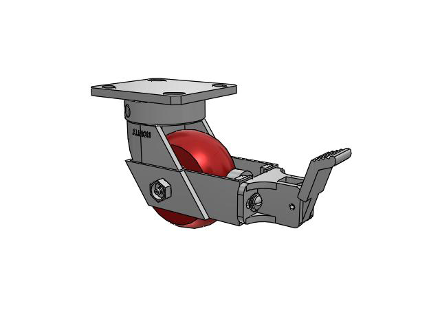 110 Series Kingpinless Top Plate Swivel Caster with 4 x 2 Red Tread on Aluminum Core UA - Magnum Polyurethane (Aluminum Core) Wheel and Face Brake