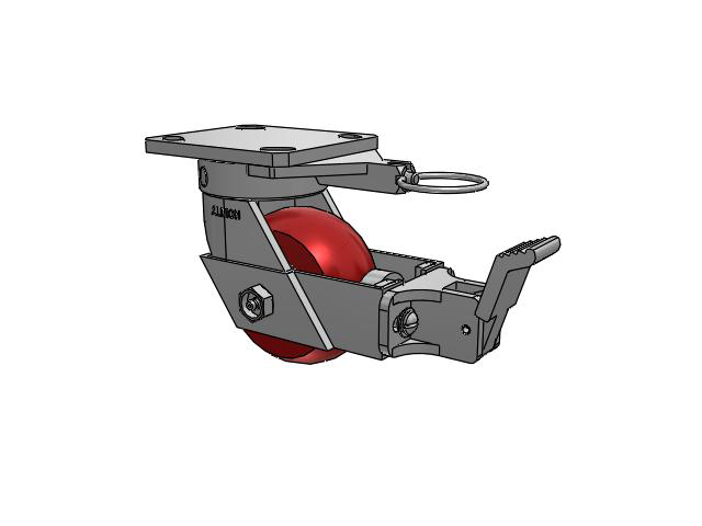 110 Series Kingpinless Top Plate Swivel Caster with 4 x 2 Red Tread on Aluminum Core UA - Magnum Polyurethane (Aluminum Core) Wheel and Face Brake