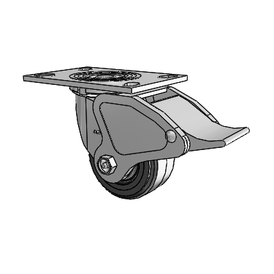 4 Series 2 Inch Wide Top Plate Swivel Caster Caster with 4 x 2 MR - Moldon Rubber (Cast Iron Core) Wheel and Total Lock Brake