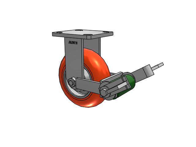 110 Series Kingpinless Top Plate Rigid Caster with 6 x 2 Orange Tread on Aluminum Core UA - Magnum Polyurethane (Aluminum Core) Wheel and Poly Cam Brake