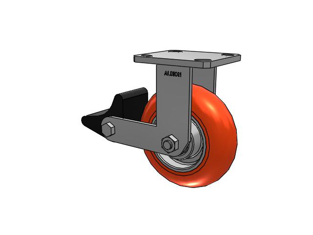 110 Series Kingpinless Top Plate Rigid Caster with 6 x 2 Orange Tread on Aluminum Core UA - Magnum Polyurethane (Aluminum Core) Wheel and Poly Lock Integrated Brake