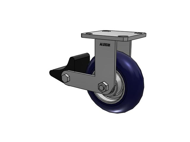 110 Series Kingpinless Top Plate Rigid Caster with 6 x 2 Blue Tread on Aluminum Core UA - Magnum Polyurethane (Aluminum Core) Wheel and Poly Lock Integrated Brake