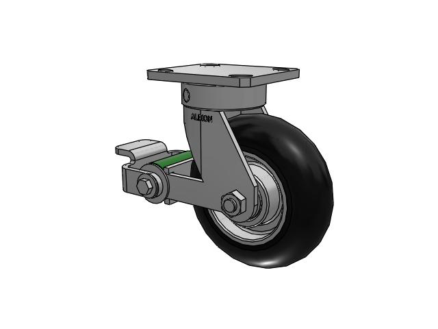 110 Series Kingpinless Top Plate Swivel Caster with 6 x 2 Black Tread on Aluminum Core UA - Magnum Polyurethane (Aluminum Core) Wheel and Poly Cam Brake