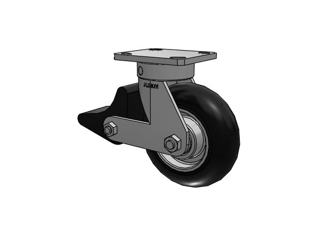 110 Series Kingpinless Top Plate Swivel Caster with 6 x 2 Black Tread on Aluminum Core UA - Magnum Polyurethane (Aluminum Core) Wheel and Poly Lock Integrated Brake