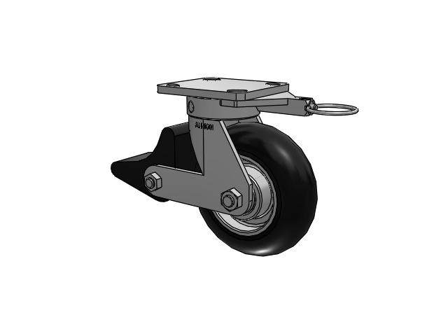 110 Series Kingpinless Top Plate Swivel Caster with 6 x 2 Black Tread on Aluminum Core UA - Magnum Polyurethane (Aluminum Core) Wheel and Poly Lock Integrated Brake