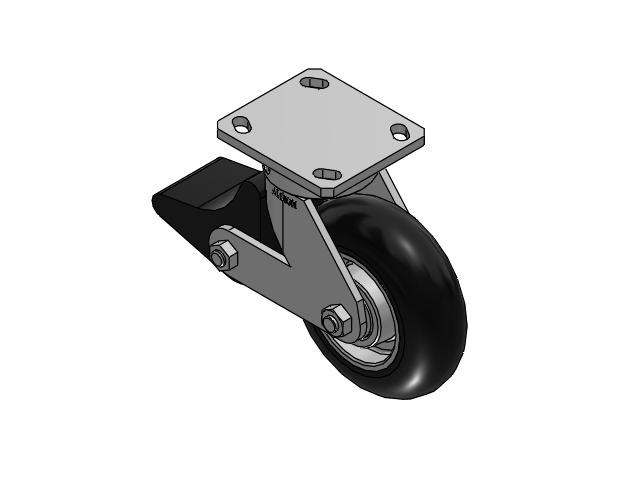 110 Series Kingpinless Top Plate Swivel Caster with 6 x 2 Black Tread on Aluminum Core UA - Magnum Polyurethane (Aluminum Core) Wheel and Poly Lock Integrated Brake