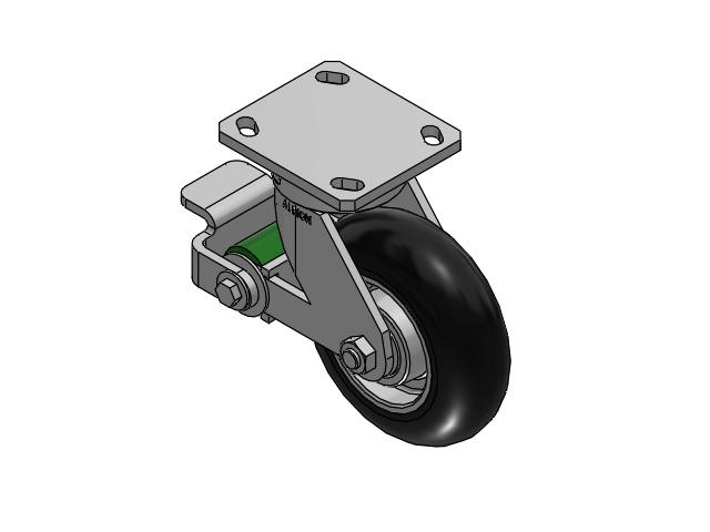 110 Series Kingpinless Top Plate Swivel Caster with 6 x 2 Black Tread on Aluminum Core UA - Magnum Polyurethane (Aluminum Core) Wheel and Poly Cam Brake